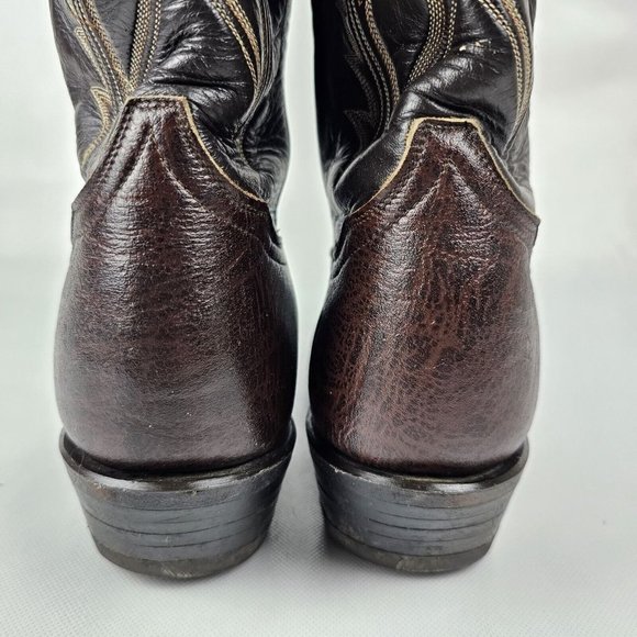 VTG Tony Lama Men 10.5 Chocolate Leather Cowboy Western Pointed Toe Boot TwoTone - Picture 4 of 6